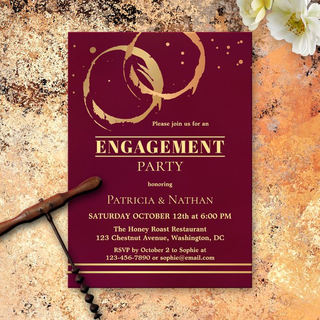 Burgundy Gold Wine Stain Engagement Invitation (Creator Uploaded)