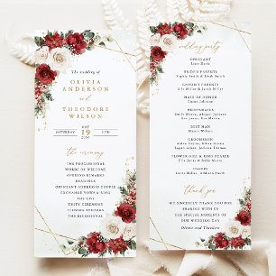 Burgundy Gold Winter Floral Wedding Ceremony Programme