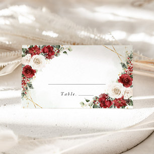 Burgundy Gold Winter Floral Wedding Name Place Card