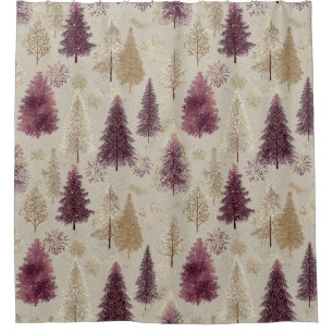 Burgundy Gold Winter Forest Elegant Snow Shower Curtain