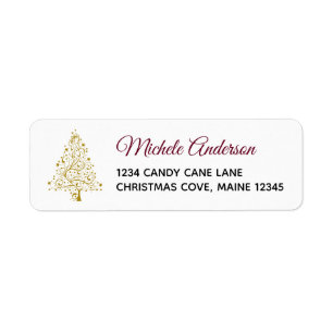 Burgundy Gold Winter Holiday Return Address