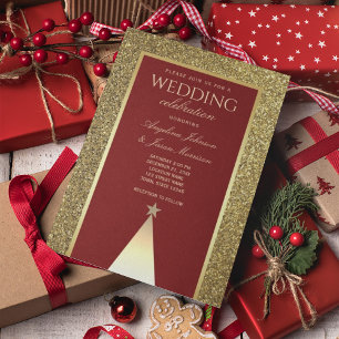 Burgundy Gold Winter Wedding Invitation