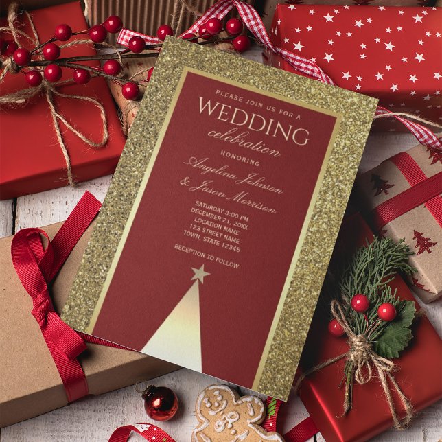 Burgundy Gold Winter Wedding Invitation (Creator Uploaded)