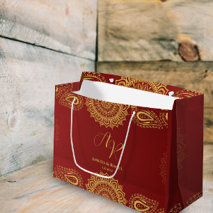 Burgundy & Gold with Mandala Design Indian Wedding Large Gift Bag
