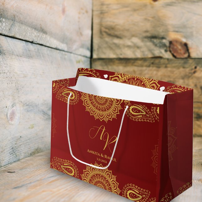 Burgundy & Gold with Mandala Design Indian Wedding Large Gift Bag (Burgundy & Gold with Mandala Design Indian Wedding Large Gift Bag)