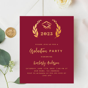 Burgundy gold wreath Graduation Party invitation