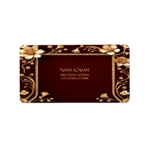 Burgundy Golden Flowers Address Label