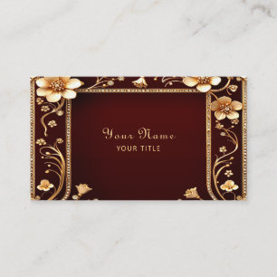 Burgundy Golden Flowers Business Card