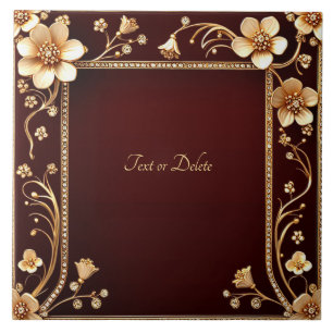 Burgundy Golden Flowers Ceramic Tile