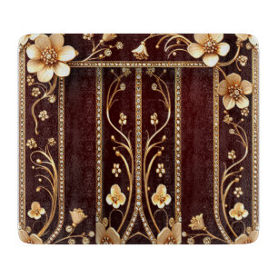 Burgundy Golden Flowers Cutting Board