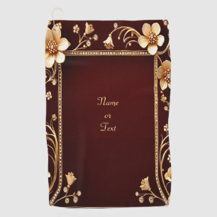 Burgundy Golden Flowers Golf Towel