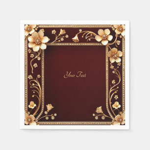 Burgundy Golden Flowers Napkins