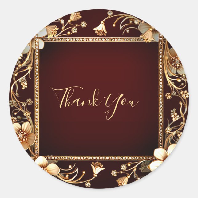Burgundy Golden Flowers Sticker (Front)