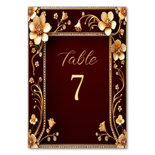 Burgundy Golden Flowers Table Number