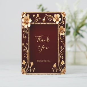 Burgundy Golden Flowers Thank You Card