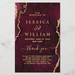 Burgundy Golden Marble Wedding Ceremony Program