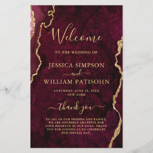 Burgundy Golden Marble Wedding Ceremony Program