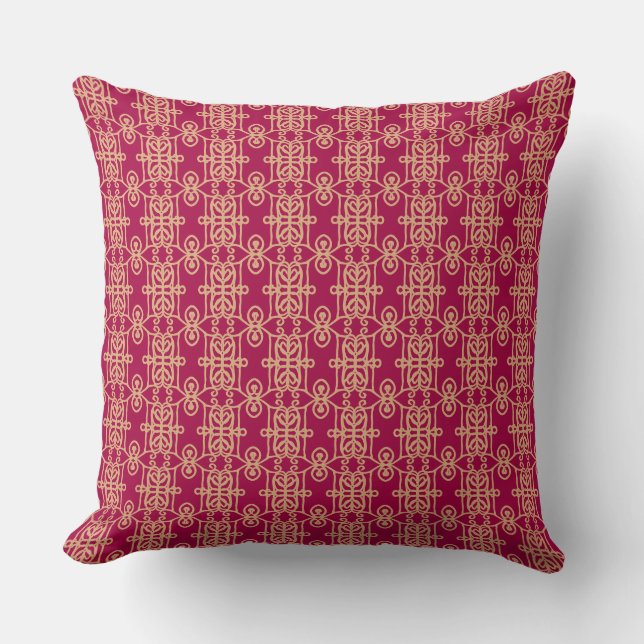 Burgundy & Golden Sand Geometric Shape Pattern Cushion (Front)