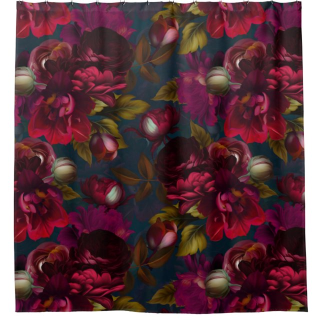 burgundy  goth midnight moody floral garden 1 shower curtain (Front)