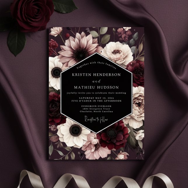 Burgundy Gothic Bloom Wedding Invitation (Creator Uploaded)