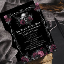 Burgundy Gothic Floral Skull Halloween Wedding