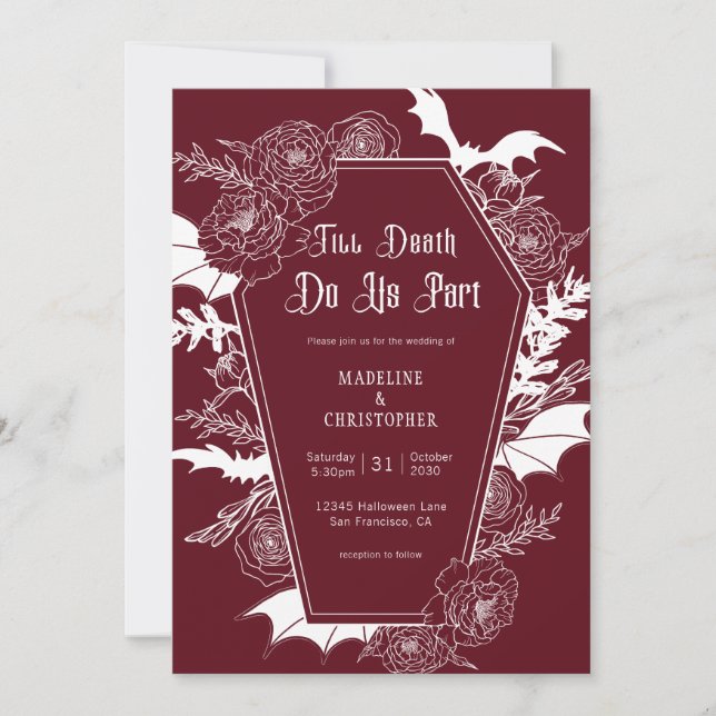 Burgundy Gothic Floral Wedding Invitation (Front)