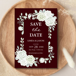 Burgundy Gothic Roses Wedding Save The Date Card