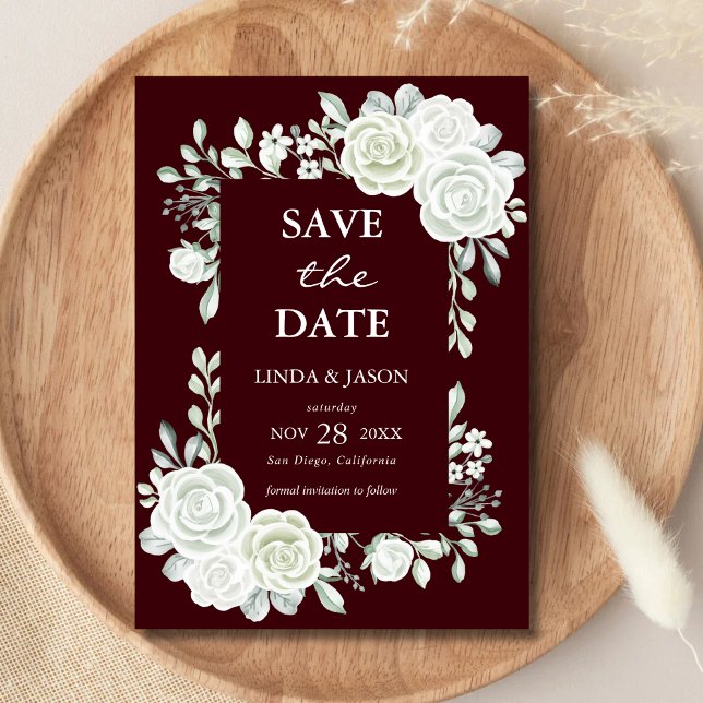 Burgundy Gothic Roses Wedding Save The Date Card (Creator Uploaded)