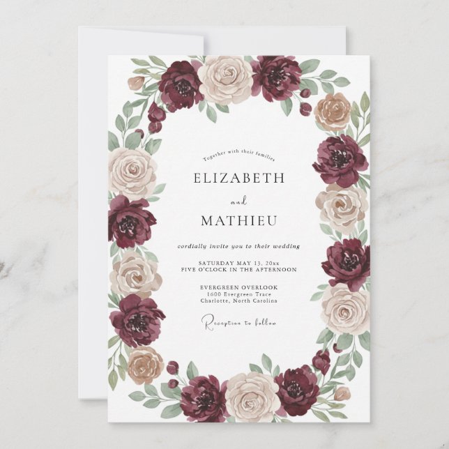 Burgundy Graceful Autumn Wedding Invitation (Front)