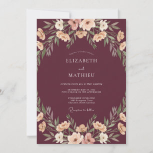 Burgundy Graceful Bohemian Wedding Invitation