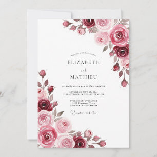 Burgundy Graceful Floral Wedding Invitation
