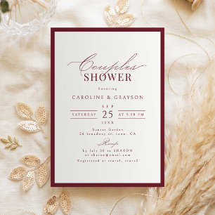 Burgundy Graceful Script Typography Couples Shower Invitation