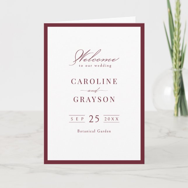 Burgundy Graceful Script Typography Wedding Programme (Front)