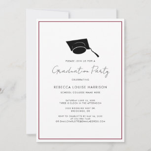 Burgundy Graduate Cap Simple 2024 Graduation Party Invitation