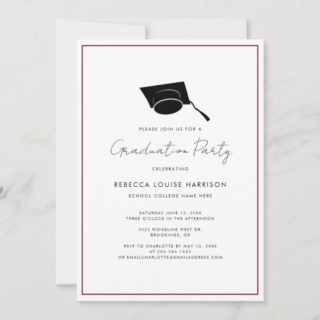 Burgundy Graduate Cap Simple 2024 Graduation Party Invitation (Front)