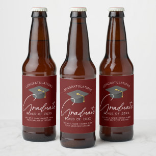 Burgundy Graduate Custom Graduation Party Beer Bottle Label