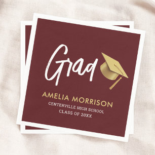 Burgundy Graduate Gold Cap Graduation Napkin