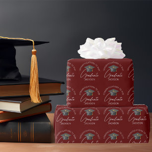 Burgundy Graduate Personalised Graduation Wrapping Paper