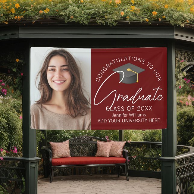 Burgundy Graduate Photo 2025 Graduation Party Banner (Creator Uploaded)