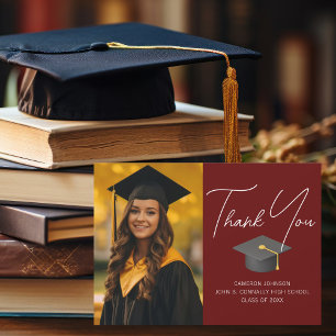 Burgundy Graduate Photo Personalised Graduation Thank You Card