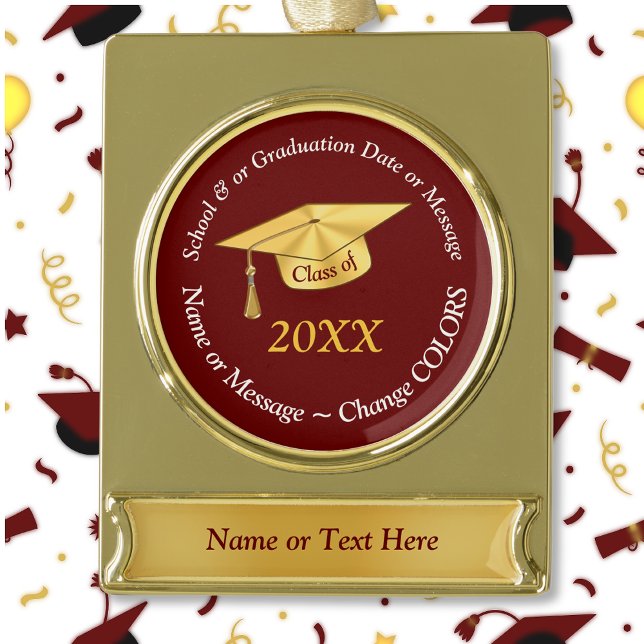 Burgundy, Graduation Ornaments Personalised (Burgundy / Maroon and Gold, Graduation Ornaments Personalized, with Masters Degree, Any Year.)