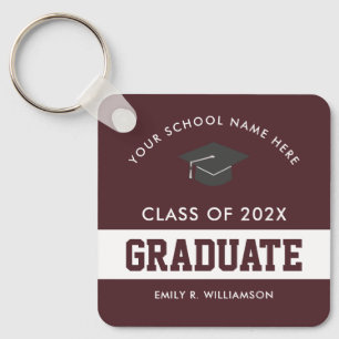 Burgundy Graduation Personalised Keychain