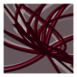 Burgundy & Gray Abstract Ribbons   Shadows & Light Poster