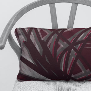 Burgundy & Gray Artistic Abstract Ribbon Design Lumbar Cushion
