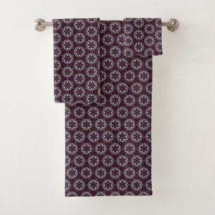 Burgundy & Gray Floral Painted Quilt Bath Towel Set
