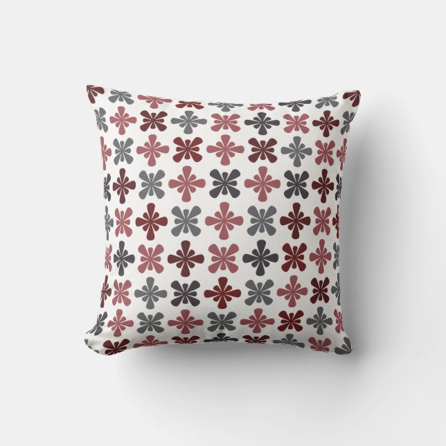 Burgundy Gray Maroon Abstract Flower Pattern Cushion (Front)