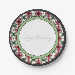 Burgundy Green And Black Paper Plate