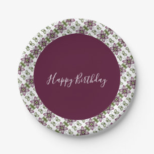 Burgundy Green And White Paper Plate