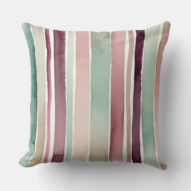 Burgundy green and white stripes cushion (Front)