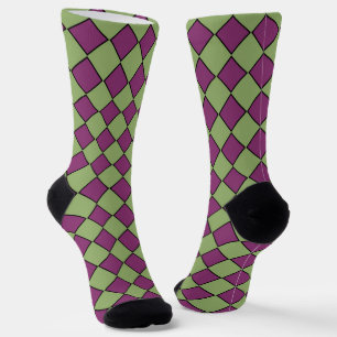 Burgundy Green Checker Diamond Pattern Socks